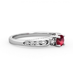 Lab Ruby Filligree Scroll Round 14K White Gold ring R0829