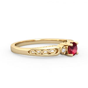 Lab Ruby Filligree Scroll Round 14K Yellow Gold ring R0829