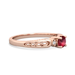 Lab Ruby Filligree Scroll Round 14K Rose Gold ring R0829