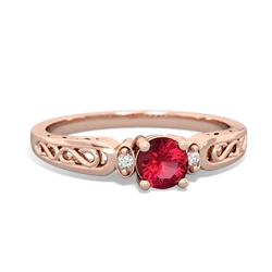 Lab Ruby Filligree Scroll Round 14K Rose Gold ring R0829