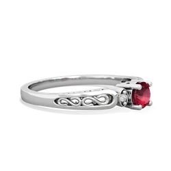 Lab Ruby Filligree Scroll Round 14K White Gold ring R0829