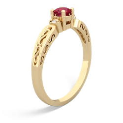 Lab Ruby Filligree Scroll Round 14K Yellow Gold ring R0829