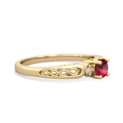 Lab Ruby Filligree Scroll Round 14K Yellow Gold ring R0829