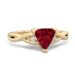 Lab Ruby Trillion Twist 14K Yellow Gold ring R2104