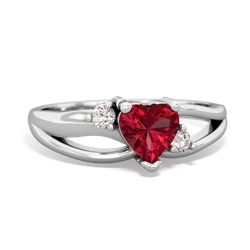 Lab Ruby Split Band Swirl 14K White Gold ring R2130