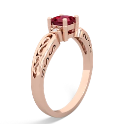 Lab Ruby Filligree Scroll Square 14K Rose Gold ring R2430