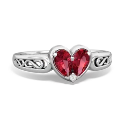 Lab Ruby Filligree 'One Heart' 14K White Gold ring R5070