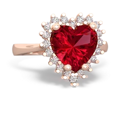 Lab Ruby Sparkling Halo Heart 14K Rose Gold ring R0391