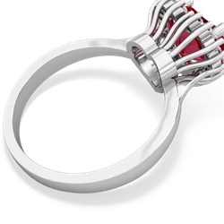 Lab Ruby Sparkling Halo Heart 14K White Gold ring R0391