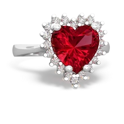 Lab Ruby Sparkling Halo Heart 14K White Gold ring R0391