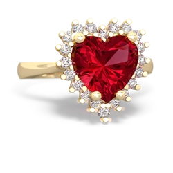 Lab Ruby Sparkling Halo Heart 14K Yellow Gold ring R0391