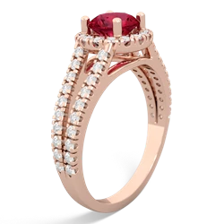 Lab Ruby Pave Halo 14K Rose Gold ring R5490