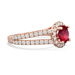 Lab Ruby Pave Halo 14K Rose Gold ring R5490