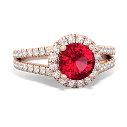 Lab Ruby Pave Halo 14K Rose Gold ring R5490