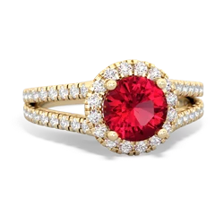 Lab Ruby Pave Halo 14K Yellow Gold ring R5490