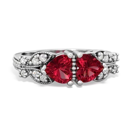 Lab Ruby Diamond Butterflies 14K White Gold ring R5601