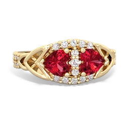 Lab Ruby Sparkling Celtic Knot 14K Yellow Gold ring R2645