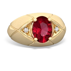 Lab Ruby Men's Crossroads 14K Yellow Gold ring R0361