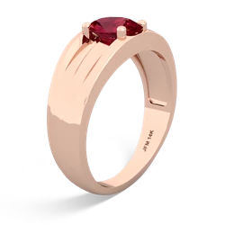 Lab Ruby Men's Two Lane 14K Rose Gold ring R0363