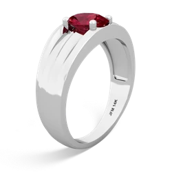 Lab Ruby Men's Two Lane 14K White Gold ring R0363