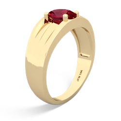 Lab Ruby Men's Two Lane 14K Yellow Gold ring R0363