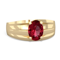 Lab Ruby Men's Two Lane 14K Yellow Gold ring R0363