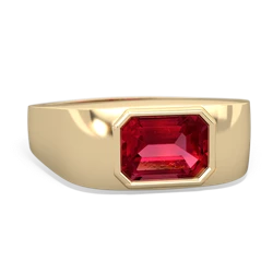 Lab Ruby Men's Emerald-Cut Bezel 14K Yellow Gold ring R0410