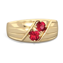 Lab Ruby Men's Streamline 14K Yellow Gold ring R0460