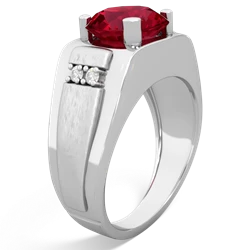 Lab Ruby Men's 9Mm Round 14K White Gold ring R1822