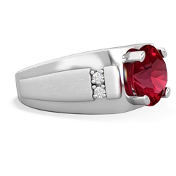 Lab Ruby Men's 9Mm Round 14K White Gold ring R1822