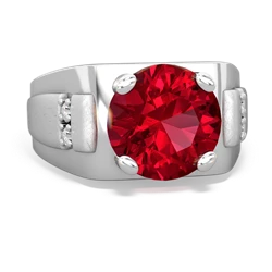 Lab Ruby Men's 9Mm Round 14K White Gold ring R1822