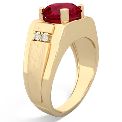 Lab Ruby Men's 9Mm Round 14K Yellow Gold ring R1822