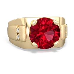 Lab Ruby Men's 9Mm Round 14K Yellow Gold ring R1822