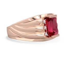 Lab Ruby Men's 9X7mm Emerald-Cut 14K Rose Gold ring R1835