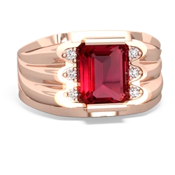 Lab Ruby Men's 9X7mm Emerald-Cut 14K Rose Gold ring R1835