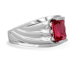 Lab Ruby Men's 9X7mm Emerald-Cut 14K White Gold ring R1835