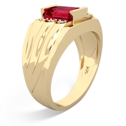 Lab Ruby Men's 9X7mm Emerald-Cut 14K Yellow Gold ring R1835