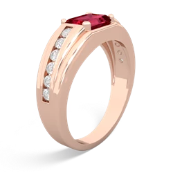 Lab Ruby Men's Diamond Channel 14K Rose Gold ring R0500