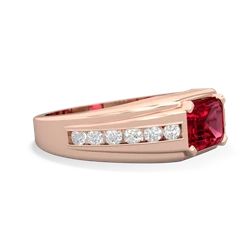 Lab Ruby Men's Diamond Channel 14K Rose Gold ring R0500