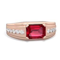 Lab Ruby Men's Diamond Channel 14K Rose Gold ring R0500