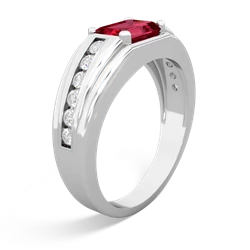 Lab Ruby Men's Diamond Channel 14K White Gold ring R0500