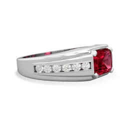 Lab Ruby Men's Diamond Channel 14K White Gold ring R0500