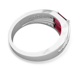 Lab Ruby Men's Diamond Channel 14K White Gold ring R0500