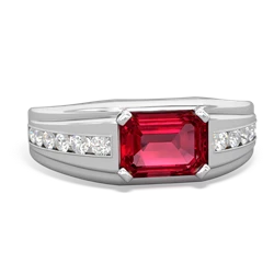 Lab Ruby Men's Diamond Channel 14K White Gold ring R0500