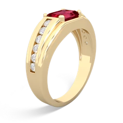 Lab Ruby Men's Diamond Channel 14K Yellow Gold ring R0500