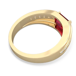 Lab Ruby Men's Diamond Channel 14K Yellow Gold ring R0500