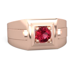 Lab Ruby Men's Squared Circle 14K Rose Gold ring R0480