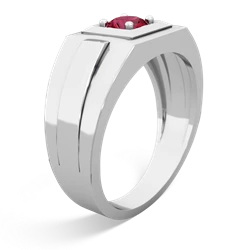 Lab Ruby Men's Squared Circle 14K White Gold ring R0480