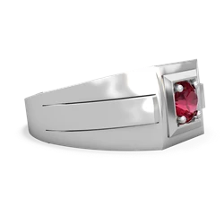 Lab Ruby Men's Squared Circle 14K White Gold ring R0480