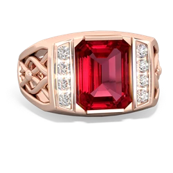 Lab Ruby Men's Vine 14K Rose Gold ring R0490